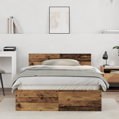 vidaXL Bed Frame with Headboard Old Wood 120 x 190 cm Solid Wood