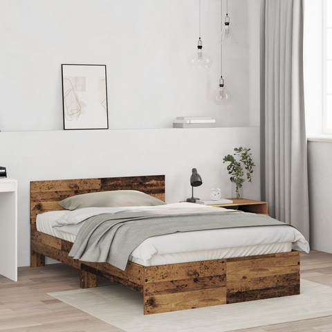 vidaXL Bed Frame with Headboard Old Wood 120 x 190 cm Solid Wood