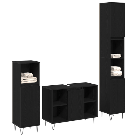 vidaXL 3 piece Bathroom Furniture Set Black Oak Engineered Wood
