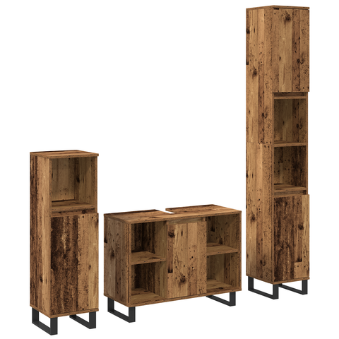 vidaXL 3 Piece Bathroom Furniture Set Old Wood Engineered Wood