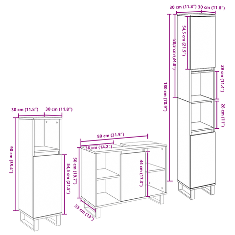 vidaXL 3 Piece Bathroom Furniture Set Old Wood Engineered Wood