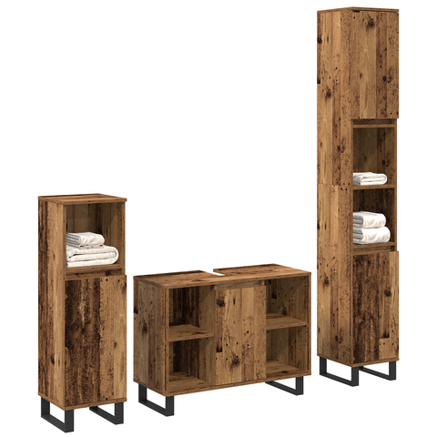 vidaXL 3 Piece Bathroom Furniture Set Old Wood Engineered Wood