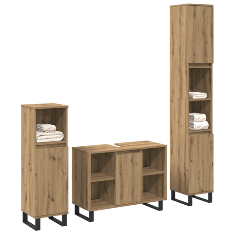 vidaXL 3 piece Bathroom Furniture Set Artisan Oak Engineered Wood