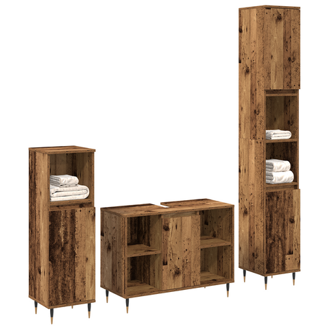 vidaXL 3 piece Bathroom Furniture Set Old Wood Engineered Wood
