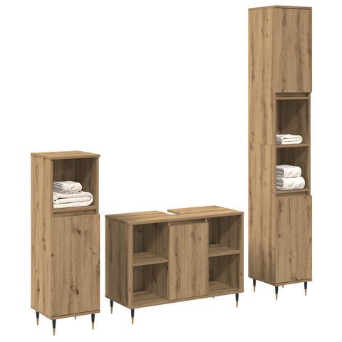 vidaXL 3 piece Bathroom Furniture Set Artisan Oak Engineered Wood