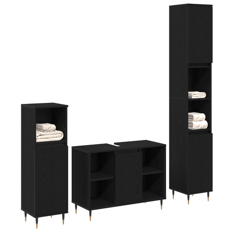 vidaXL 3 piece Bathroom Furniture Set Black Oak Engineered Wood