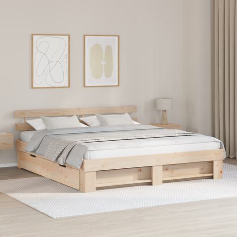 vidaXL with Drawer with Headboard with Storage Brown 200 x 200 cm Solid pine wood