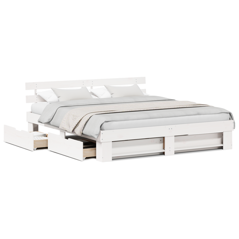 vidaXL White 200 x 200 cm Solid pine wood and Solid pine wood