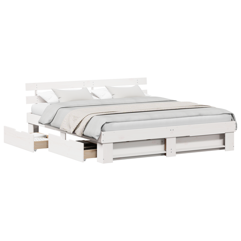 vidaXL White 200 x 200 cm Solid pine wood and Solid pine wood