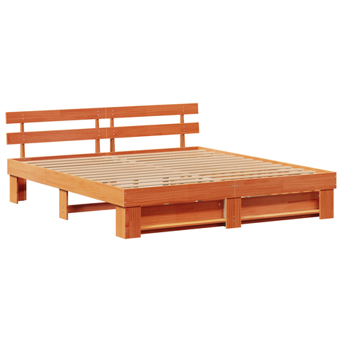 vidaXL with Drawer with Headboard with Storage Wax brown 200 x 200 cm Solid pine wood