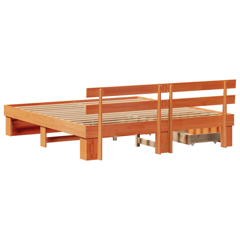 vidaXL with Drawer with Headboard with Storage Wax brown 200 x 200 cm Solid pine wood