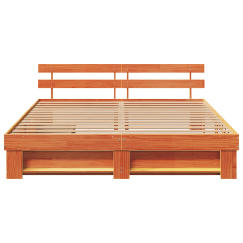 vidaXL with Drawer with Headboard with Storage Wax brown 200 x 200 cm Solid pine wood