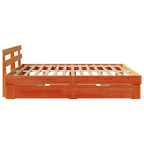 vidaXL with Drawer with Headboard with Storage Wax brown 200 x 200 cm Solid pine wood