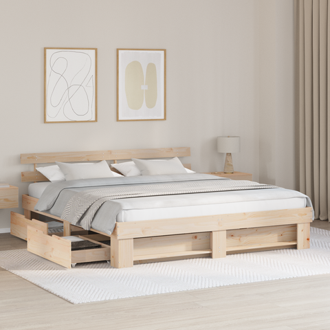 vidaXL with Drawer with Headboard with Storage Brown 180 x 200 cm Solid pine wood