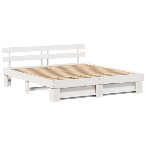 vidaXL with Drawer with Headboard with Storage White 180 x 200 cm Solid wood
