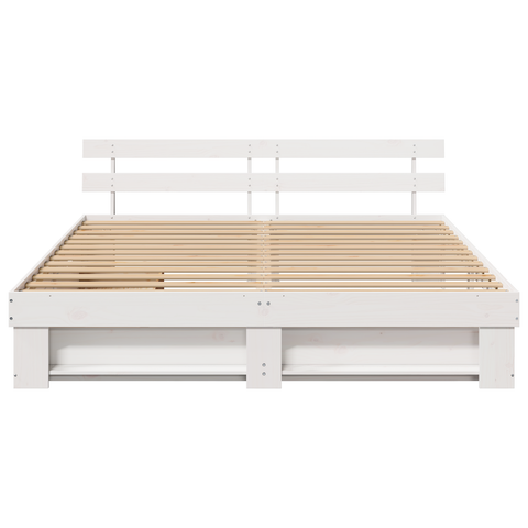 vidaXL with Drawer with Headboard with Storage White 180 x 200 cm Solid wood