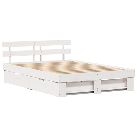vidaXL with Drawer with Headboard with Storage White 160 x 200 cm Solid pine wood