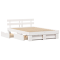 vidaXL with Drawer with Headboard with Storage White 160 x 200 cm Solid pine wood