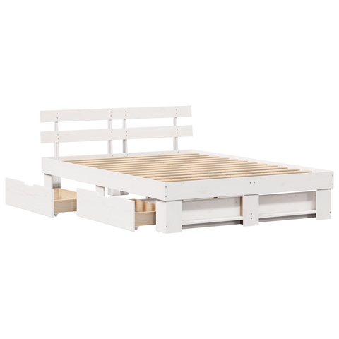 vidaXL with Drawer with Headboard with Storage White 160 x 200 cm Solid pine wood