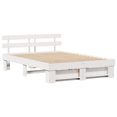 vidaXL with Drawer with Headboard with Storage White 160 x 200 cm Solid pine wood