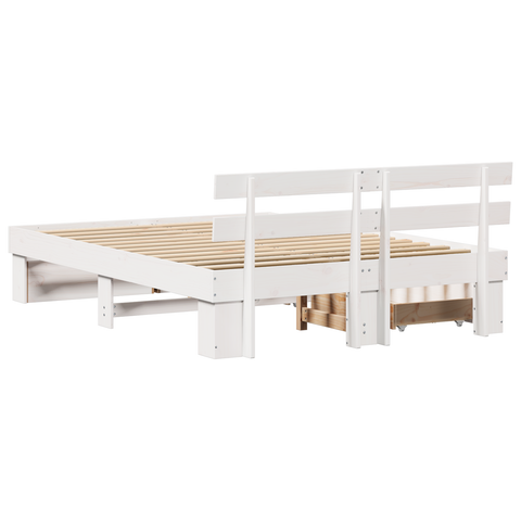 vidaXL with Drawer with Headboard with Storage White 160 x 200 cm Solid pine wood