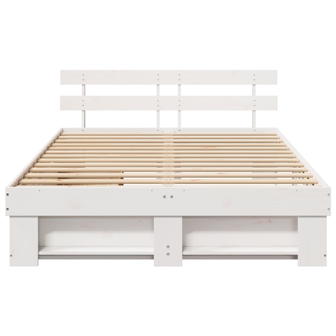 vidaXL with Drawer with Headboard with Storage White 160 x 200 cm Solid pine wood