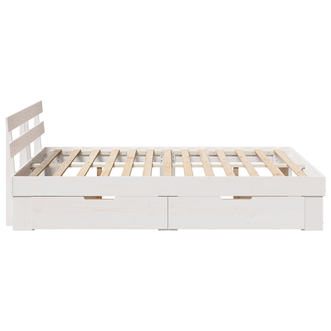 vidaXL with Drawer with Headboard with Storage White 160 x 200 cm Solid pine wood