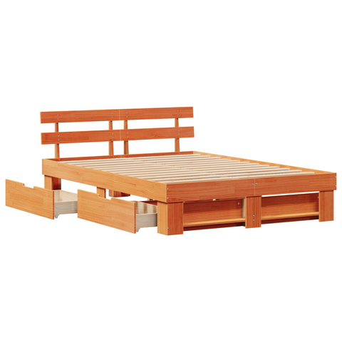 vidaXL with Drawer with Headboard with Storage Wax brown 160 x 200 cm Wood