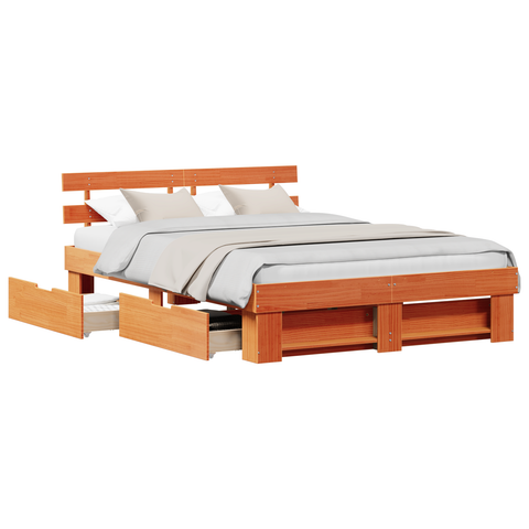 vidaXL with Drawer with Headboard with Storage Wax brown 160 x 200 cm Wood