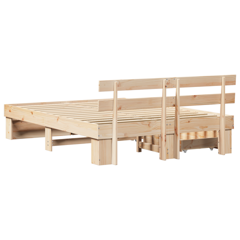 vidaXL with Drawer with Headboard with Storage Brown 150 x 200 cm Solid pine wood