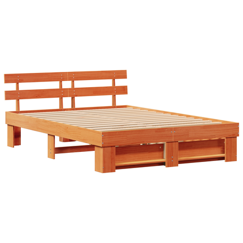 vidaXL with Drawer with Headboard with Storage Wax brown 140 x 200 cm Solid pine wood