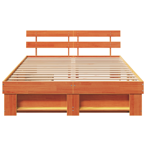 vidaXL with Drawer with Headboard with Storage Wax brown 140 x 200 cm Solid pine wood