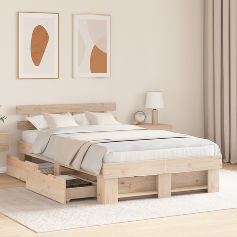 vidaXL Bed Frame with Drawers 140x190 cm Solid Pine Wood
