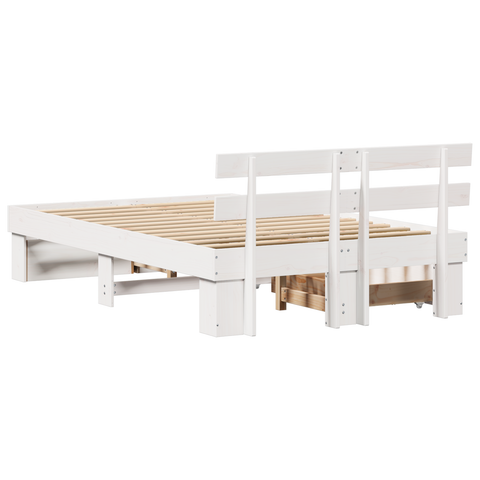 vidaXL with Drawer with Headboard with Storage White 140 x 190 cm Solid pine wood