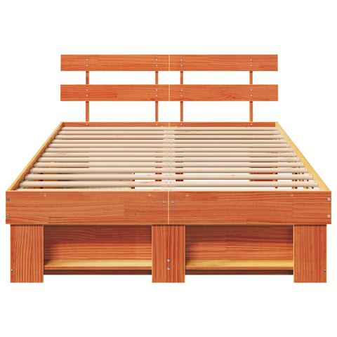 vidaXL Bed Frame with Drawers Wax Brown 135x190 cm Solid Pine Wood