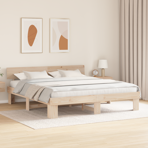 vidaXL with Headboard Brown 200 x 200 cm Solid pine wood