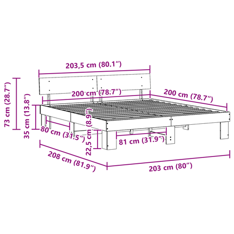 vidaXL with Headboard Brown 200 x 200 cm Solid pine wood