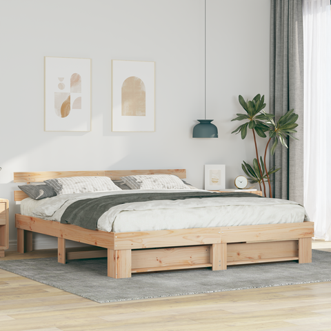 vidaXL with Headboard Brown 200 x 200 cm Solid pine wood