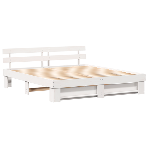 vidaXL with Headboard White 200 x 200 cm Solid pine wood