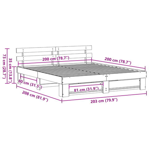 vidaXL with Headboard White 200 x 200 cm Solid pine wood
