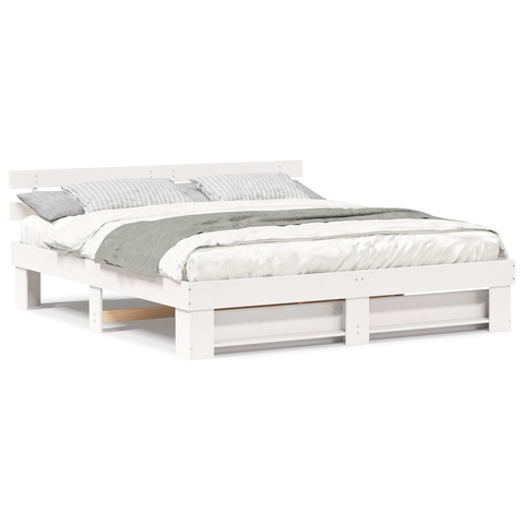 vidaXL with Headboard White 180 x 200 cm Solid pine wood