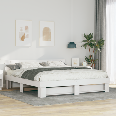vidaXL with Headboard White 180 x 200 cm Solid pine wood