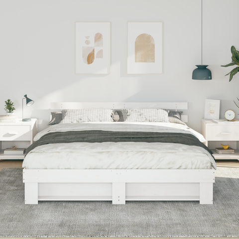 vidaXL with Headboard White 180 x 200 cm Solid pine wood