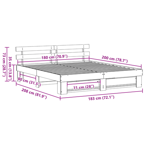 vidaXL with Headboard White 180 x 200 cm Solid pine wood