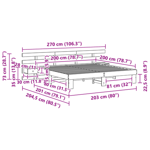 vidaXL with Drawer Brown 200 x 200 cm Solid pine wood
