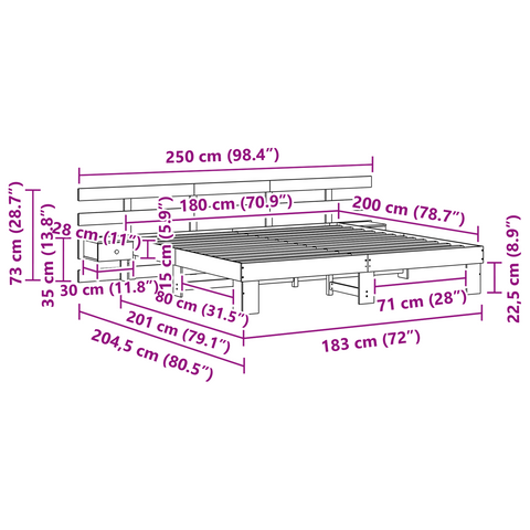 vidaXL with Drawer Brown 180 x 200 cm Solid wood