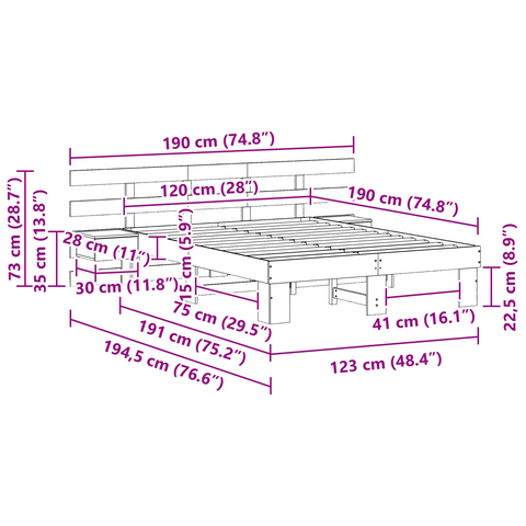 vidaXL with Drawer Brown Standard UK Small Double 4ft Solid pine wood