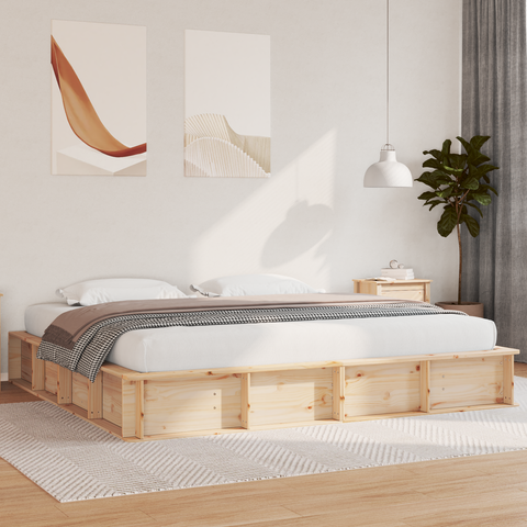 vidaXL with Storage Manual Brown 200 x 200 cm Pine wood