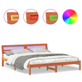 vidaXL with LED Strip Lights with Headboard Brown 200 x 200 cm Solid wood