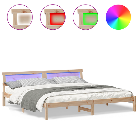 vidaXL with LED Strip Lights with Headboard Brown 200 x 200 cm Solid pine wood